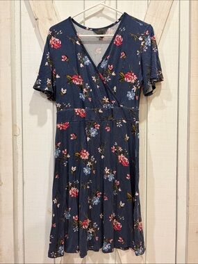 Mix It Navy Floral Wrap Midi Dress with Pink & Blue Blooms